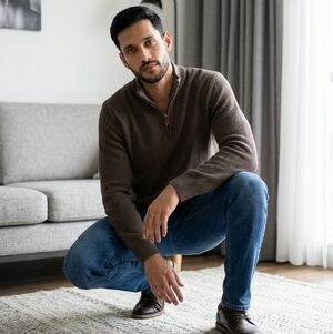 Lands' End Men's Zip-Neck Sweater Olive Green 100% Suprima Cotton Large